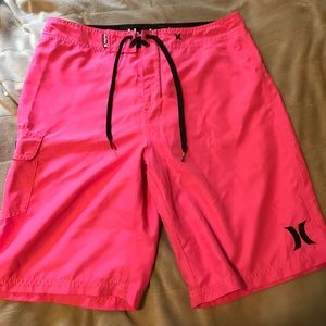 Neon Pink Hurley Swim Trunks